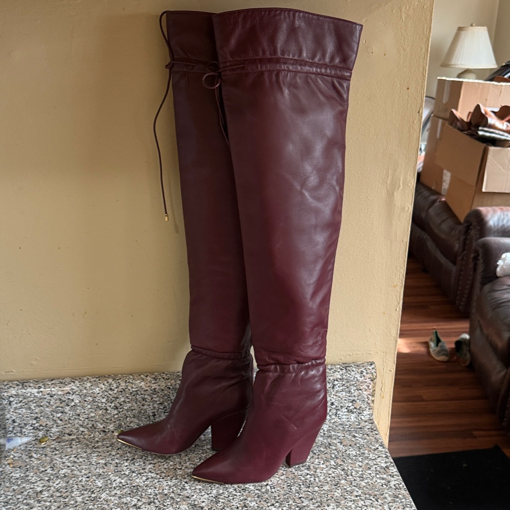 Tory Burch Women's Burgundy Leather Over-The-Knee Boots
